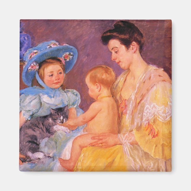 Íman Crianças brincando com um gato (por Mary Cassatt) (Frente)