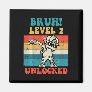 Íman Crianças Bruh Nível 7 Desbloqueado Gamer Dab Retro