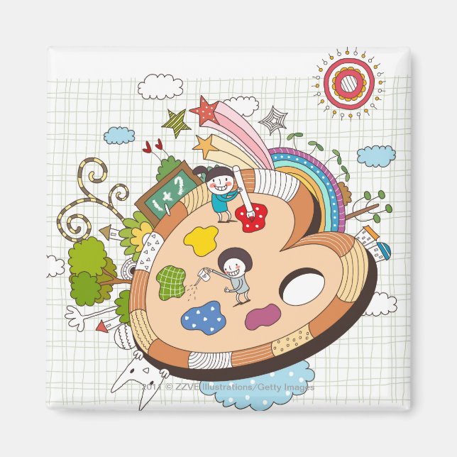 Íman Crianças com pincéis (Frente)