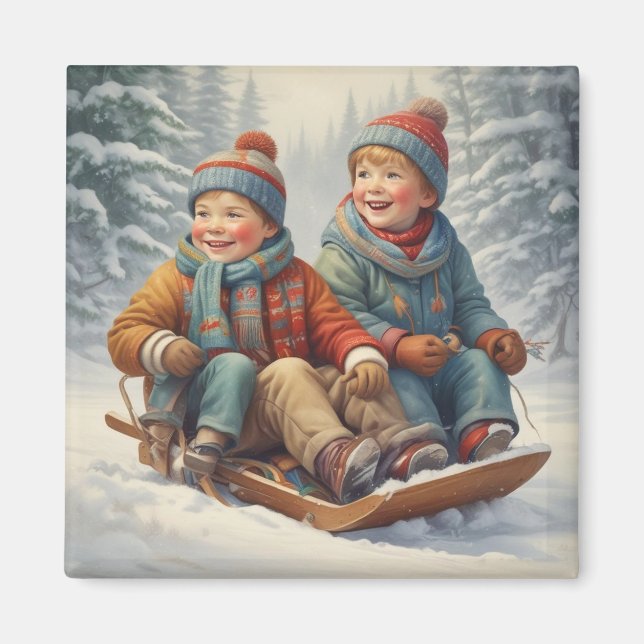 Íman Crianças em um ímã trenó (Frente)