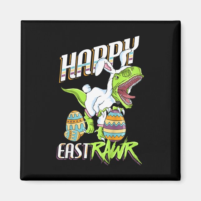 Íman Crianças Feliz Eastrawr Cute Trex Dinossaur Páscoa (Frente)