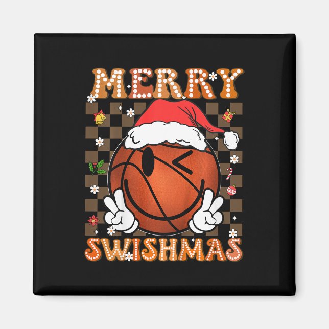 Íman Crianças Groovy Feliz Swishmas Natal Basketba (Frente)