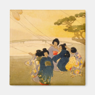 Íman Crianças Japonesas Voando pipas - Bertha Lum - 191
