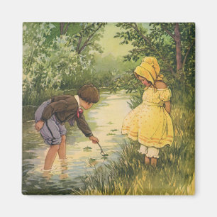 Íman Crianças, menino e menina do vintage jogando pela