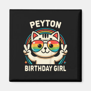 Íman Crianças Nome Peyton Birthday Girl Cat