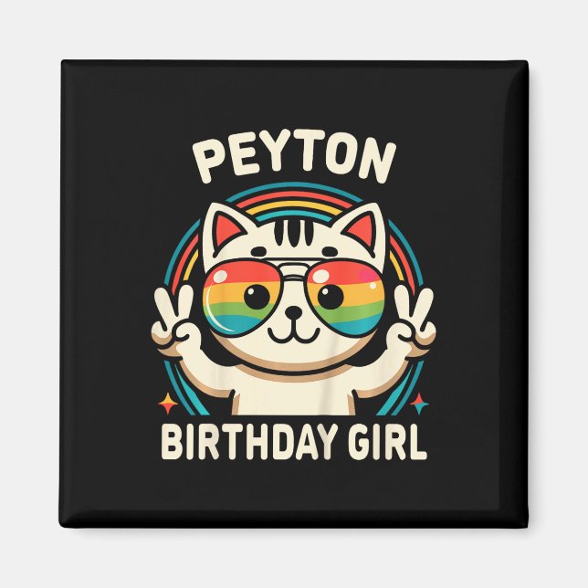 Íman Crianças Nome Peyton Birthday Girl Cat (Frente)