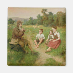 Íman Crianças ouvem um pastor tocando flauta