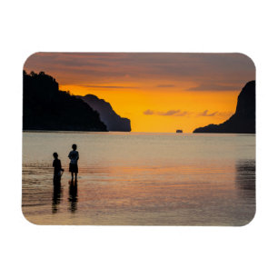 Íman Crianças Pescando Ao Pôr do Sol