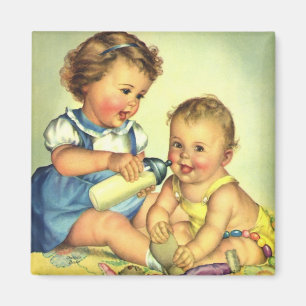 Íman Crianças Vintage, Crianças Felizes E Bonitas Sor