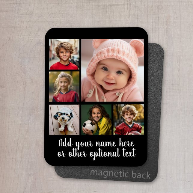 Íman Criar uma Colagem de Fotos Personalizada com 6 Fot (Personalized magnet with photo collage and text)