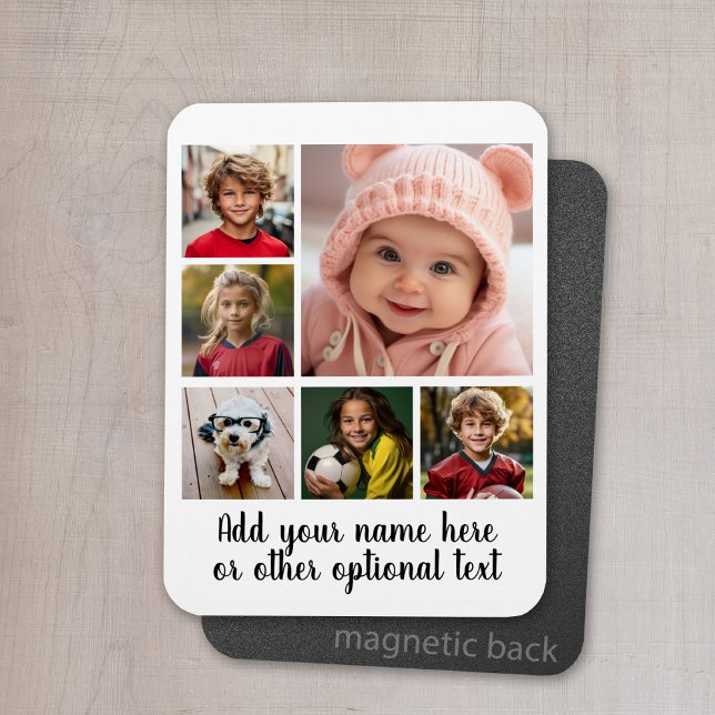 Íman Criar uma Colagem de Fotos Personalizada com 6 Fot (Personalized magnet with photo collage and text)