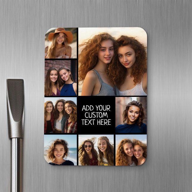 Íman Criar uma Colagem de Fotos Personalizada com 8 Fot (Personalized fridge magnet - add photos and custom text)