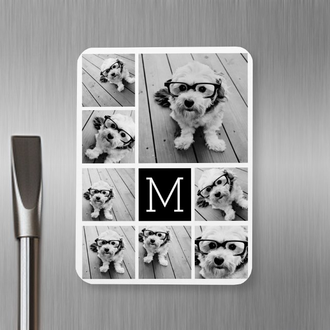 Íman Criar uma Colagem de Fotos Personalizada com 8 Fot (Personalized fridge magnet with photos and text)