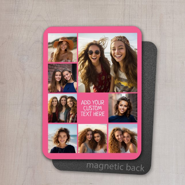 Íman Criar uma Colagem de Fotos Personalizada com 8 Fot (Personalized photo magnet with 8 photos and a collage)