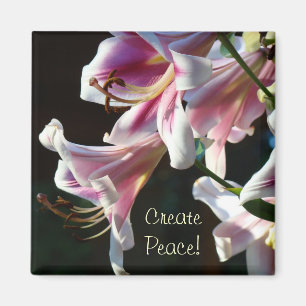 Íman Crie Paz! ímã Flores de Lírio Rosa Branco