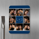 Íman Crie seu próprio Monograma de Colagem de Fotos de<br><div class="desc">Fundo marinho Azul e Branco - Use 8 fotos quadradas para criar um presente de aniversário exclusivo e pessoal. Adicione as iniciais e a data da noiva e do noivo. Se precisar ajustar as fotos ou monogramas,  clique na ferramenta personalizar para fazer alterações.</div>