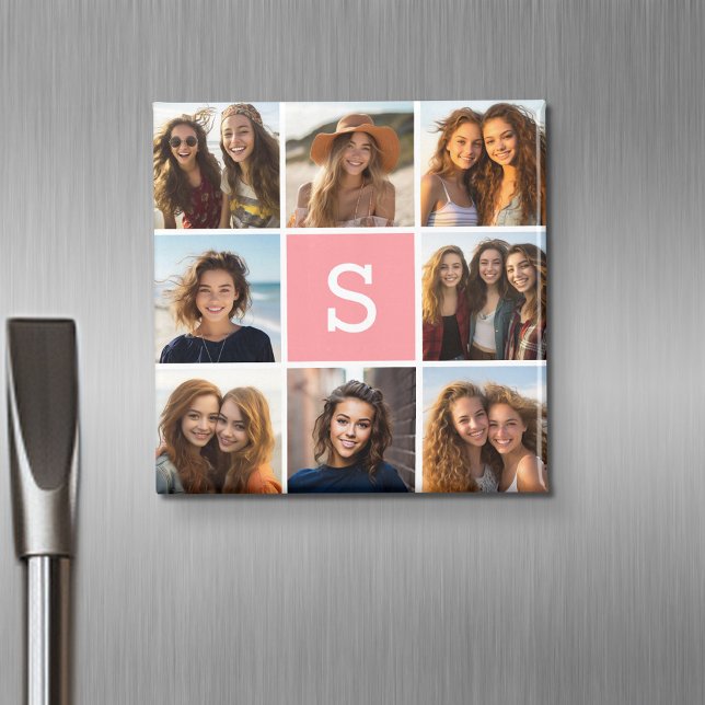 Íman Crie seu próprio Monograma Personalizado de Colage (Personalized fridge magnet with photos and custom text)