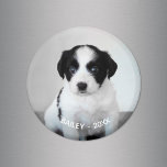 Íman Crie seu próprio nome e ano de foto do Pet<br><div class="desc">Crie seu próprio ímã personalizado fofo com sua foto e texto de estimação. Adicione facilmente a sua fotografia de cão/gato/bebê, nome e ano na barra lateral. O texto aparecerá na parte inferior da sua foto em texto branco curvo. Faz um excelente para amantes de animais de estimação e uma maravilhosa...</div>