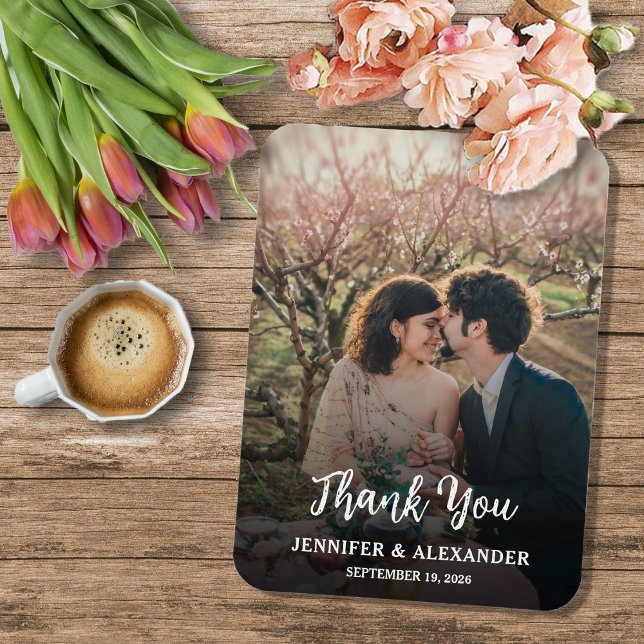 Íman Crie seu próprio Obrigado Casamento foto rústico (Create your own rustic photo Thank you Wedding Magnet. You can add your own photo and text.)