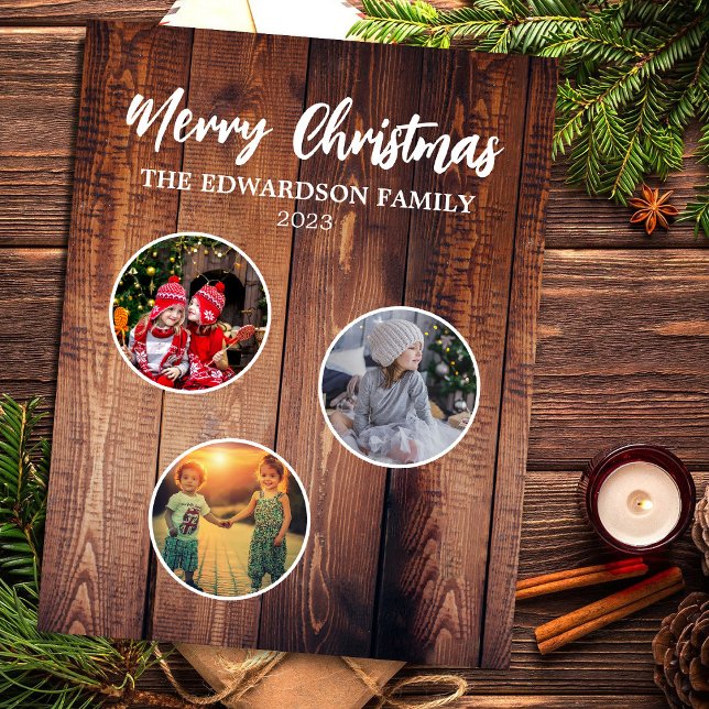 Íman Crie sua própria colagem de fotos da família de na (Send your friends and family this beautiful rustic photo collage Christmas flexible magnet card.)