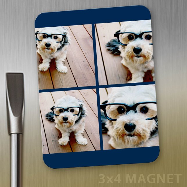 Íman Crie Sua Própria Colagem de Instagram Azul-Marinho (Personalized refrigerator magnet with photo collage and custom text - add 4 photos to this design)