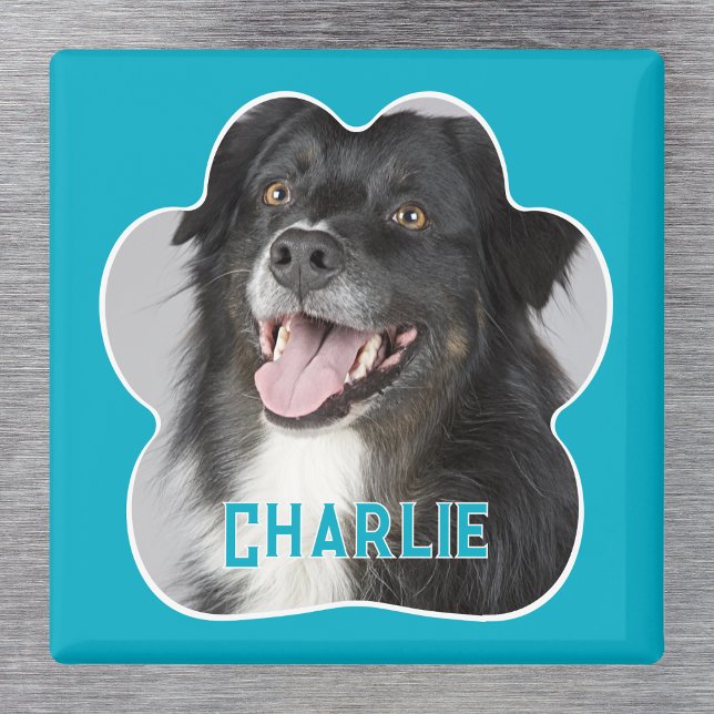 Íman Crie Sua Própria Foto De Cão De Pet (Dog Photo Magnet. Create your own personalized paw print design complete with name. )