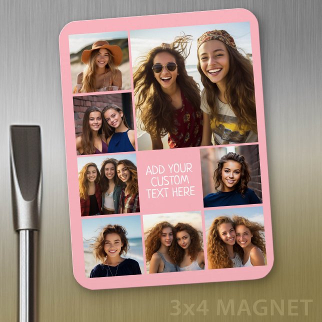 Íman Crie uma colagem de fotos personalizada com 8 foto (Personalized refrigerator magnet with photo collage and custom text - add 8 photos to this design)