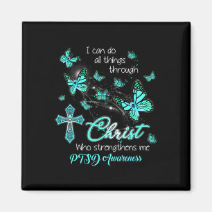 Íman Cristo Deus Cruz Fortaleça-Me Butterfly Teal Ptsd