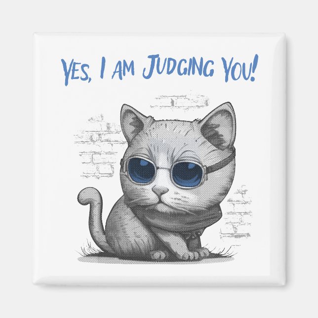 Íman Critical Cat Judging You Blue Text (Frente)