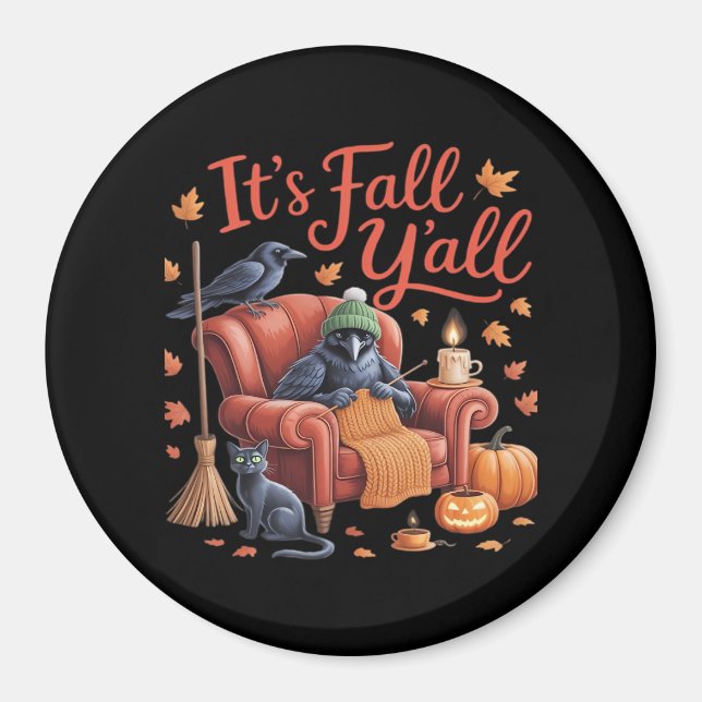 Íman Crow's Fall Y'all Pumpkins Fall Autumn Hallowee (Frente)