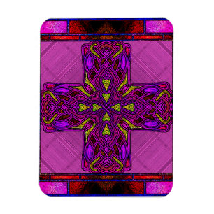 Íman Cruz Celta em Vidro Colorido Rosa e Roxo
