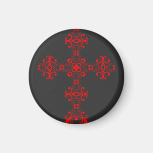 Íman Cruz com ornamento vermelho