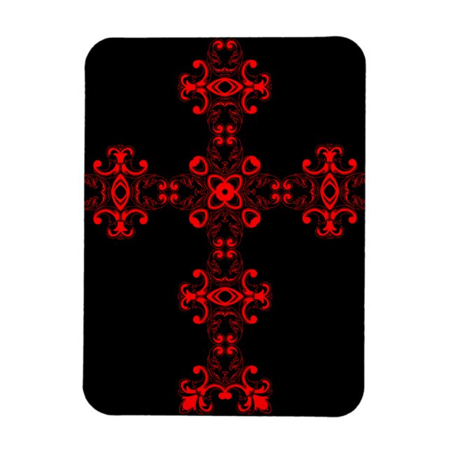 Íman Cruz Com Ornamento Vermelho Arte Decorativa Sagrad (Vertical)