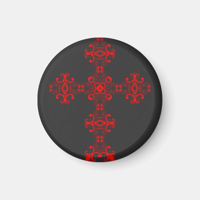 Íman Cruz Com Ornamento Vermelho Arte Decorativa Sagrad (Frente)