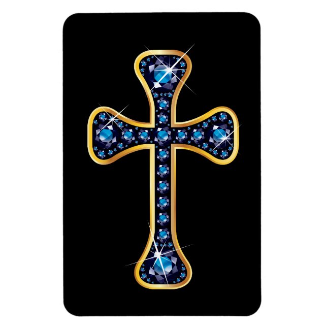 Íman Cruz Cristã com Pedras "Sapphire" (Vertical)