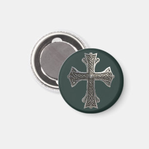 Íman Cruz de Prata Céltica Ornamentada com Padrão Intri