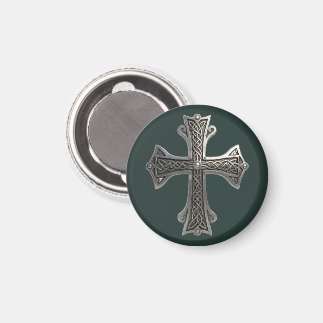Íman Cruz de Prata Céltica Ornamentada com Padrão Intri (Front/Back)