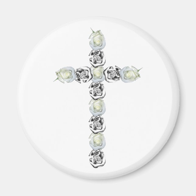 Íman Cruz de Prata e Rosas Brancas (Frente)