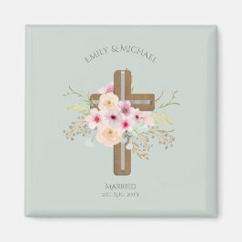 Íman Cruz Floral Personalizada de Casamento ou Aniversá