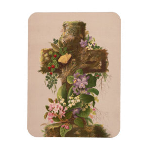 Íman Cruz Floral Rústica Vintage, Cartão de Páscoa,