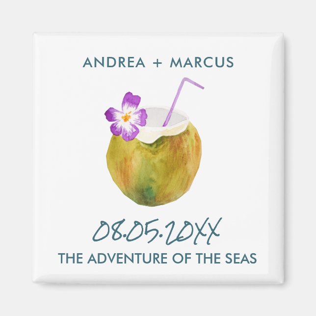 Íman Cruzeiro de Coco Tropical Navio de Casamento (Frente)