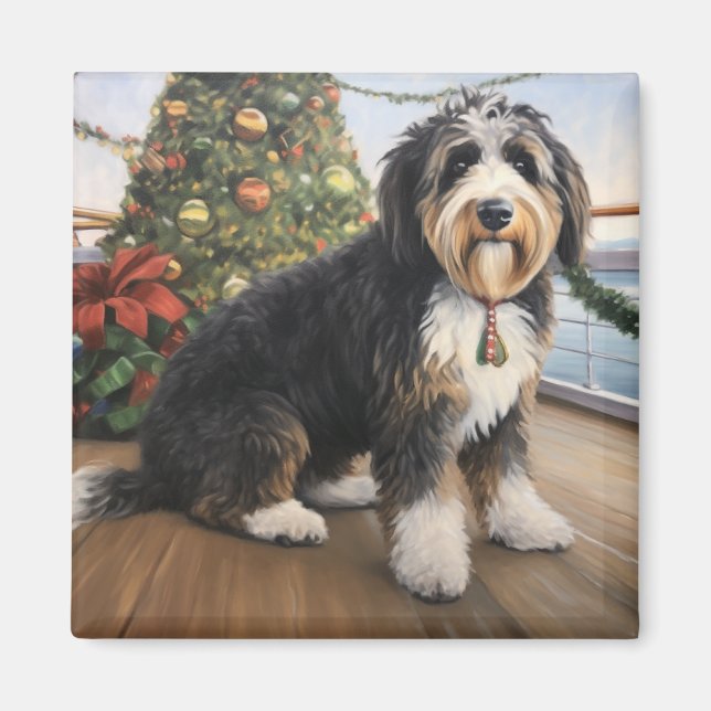 Íman Cruzeiro de Natal Bernedoodle: Feriado Pawsome (Frente)