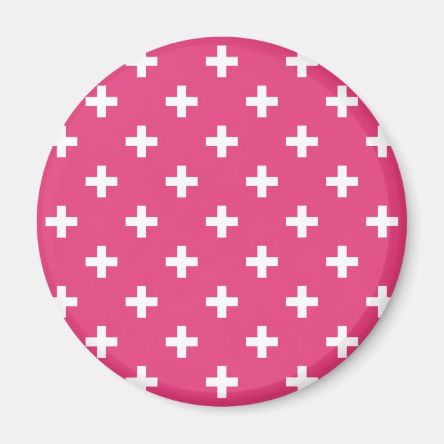 Íman Cruzes de polca branca em fuchsia (Frente)