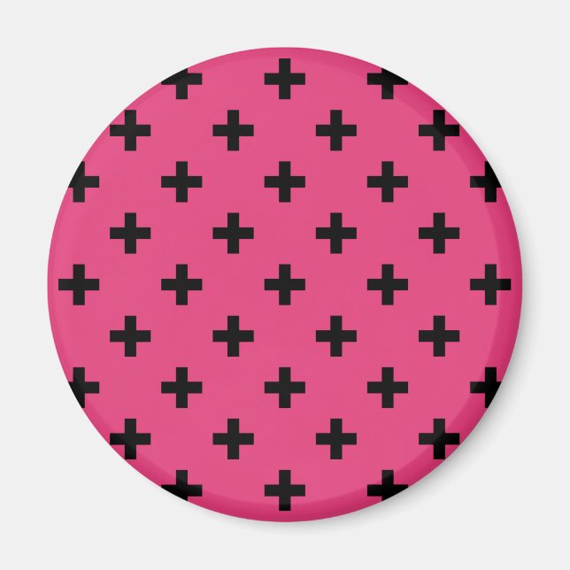 Íman Cruzes de polca negra em fuchsia (Frente)