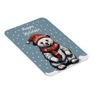 Íman Cubo de Urso Bonito com Beanie e Scarf em Queda de
