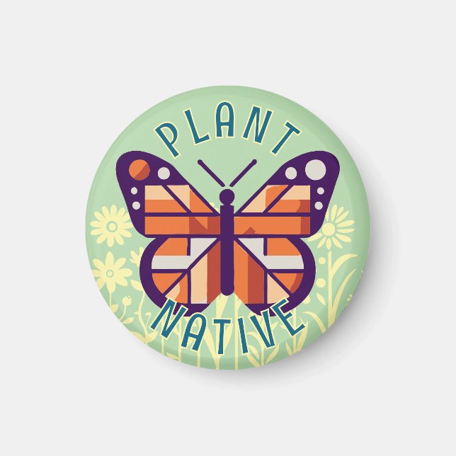 Íman Cubo Nativo Da Planta De Borboleta De Monarca Verd (Frente)