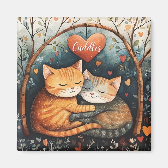 Íman Cudles Snuggles e Gatinho Love Illustration Art (Frente)