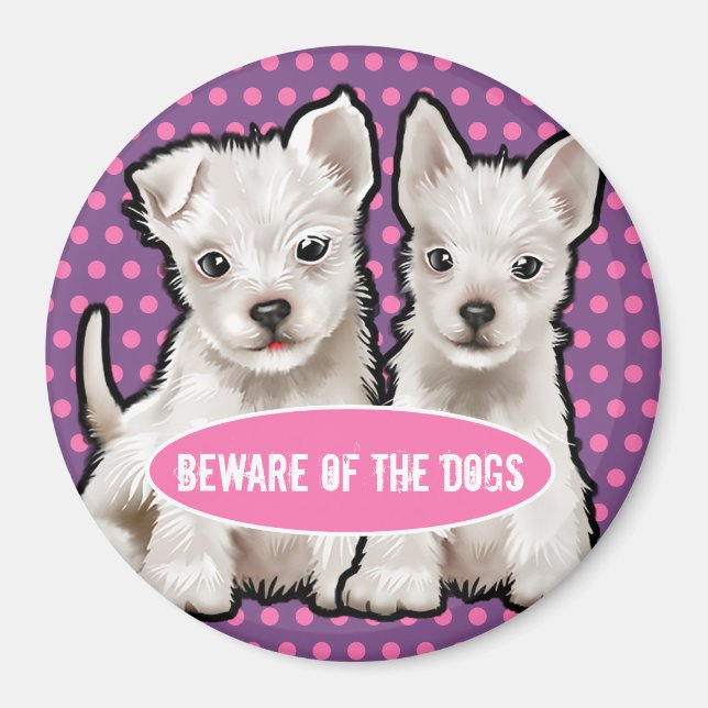 Íman Cuidado com o Magnet personalizado dos cachorros b (Frente)
