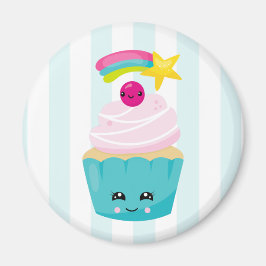 Íman Cupcake azul-bonito com a face Kawaii