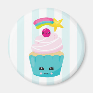 Íman Cupcake azul-bonito com a face Kawaii